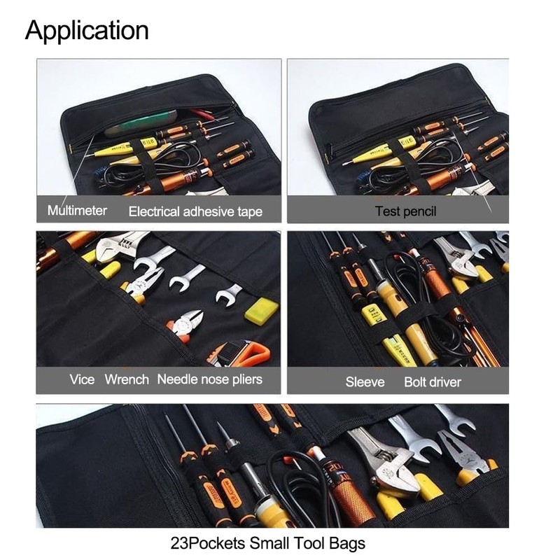 23 Pocket Tool Bag Roll Up, Tool Organizer for Men