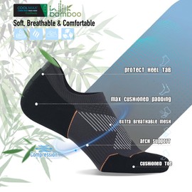 BRISIRA Bamboo Viscose Coolmax Compression No Show Socks Men Cushioned Moisture Wicking Anti Blister Athletic Low Cut Socks