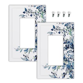Lolreai Decorative Outlet Covers Blue Eucalyptus Watercolor Floral Plant Leaves 1 Gang Light Switch Cover Single Rocker Wall Plate Decora GFCI Electrical Switchplate for Bedroom Home Decor（2 Pack）