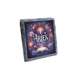 Aries Zodiac Slate Coaster – Mystical Celestial Fire Sign Design, Natural Stone Drink Coaster for Horoscope & Astrology Enthusiasts (slco-kf25-1239)