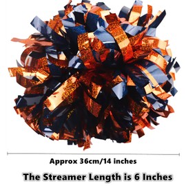 Gbateri 2 Pieces 6 Inches Metallic Holographic Cheerleading Pom Poms with Baton Handle, Cheerleader Pom Poms, Cheering Pom Poms Cheer Pompoms for Girls School Spirit Dance Party (Navy Blue and Orange)