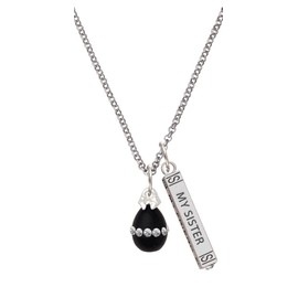 Delight Jewelry Black Easter Egg with Clear Crystal Band Silvertone Always My Sister Bar Charm Necklace, 23"