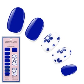 Dashing Diva Gloss Nail Strips - Flor Azul - UV Free, Chip Resistant, Long Lasting Gel Nail Stickers - 3-Piece Manicure Set - Contains 32 Wraps, 1 Prep Pad, 1 File