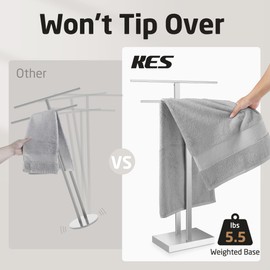 KES Standing Towel Rack Bathroom, Free Standing Towel Rack Floor with Weighted Base 2-Tier, Double Bath Towel Holder 18/8 Stainless Steel Brushed Finish, BTH231-2