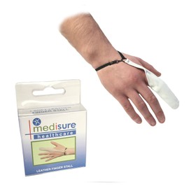 Medisure SIZE SMALL FIRSTAID PREMIUM ADJUSTABLE RE-USABLE MEDICAL PROTECTIVE WHITE LEATHER FINGER STALL