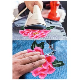 Mini Skater Peony Floral Embroidered Iron On/Sew On Patches Flower Repair Decorative Patch Applique for Clothes Denim Jackets T-Shirt Dress Backpacks Jeans Hats DIY Accessory, 2 Pairs/4PCS (Pink)