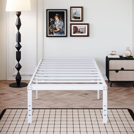 DiaOutro 18 Inch Twin XL Bed Frame Heavy Duty No Box Spring Needed Metal Platform with Maximum Storage, Easy to Assembly, Noise Free, White