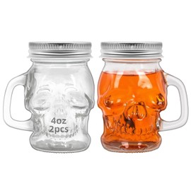 eispap 2 Pcs Skull 4 oz Mini Mason Jar Mugs Mason Jar Mugs with Handles and Lids Small Drinking Glass and DIY Favor Decor Wedding Bridal Shower Party Supplies for Drinks, Gifts, Candles and Crafts