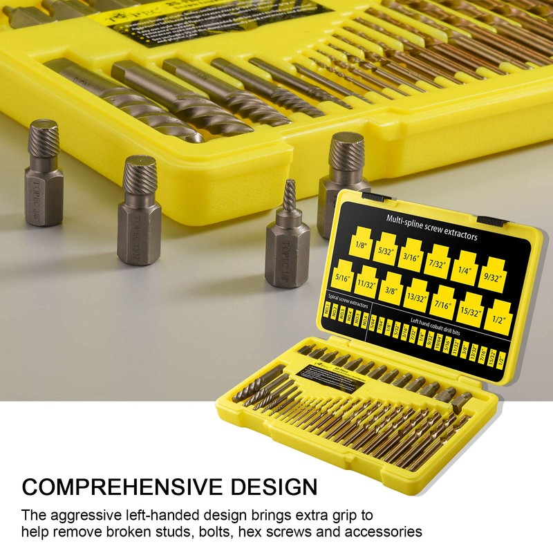 Topec 35-Piece Screw Extractor and Left Hand Drill Bits Set,