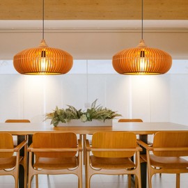 WalmHomie 1 Light Wood Chandelier Handmade Rustic Pendant Light Farmhouse Ceiling Light Fixture for Coffee Shop Restaurant Kitchen Island, 16.92" Wx11.02 H