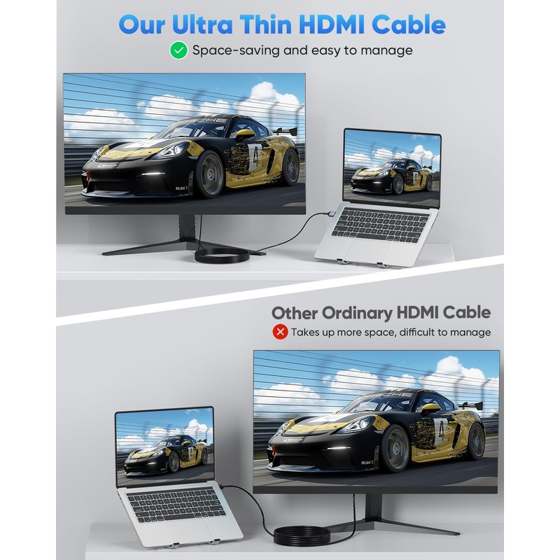 ZeniKon 8K Thin HDMI Cable 6.6FT 2-Pack, Ultra Slim HDMI