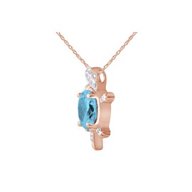 Jewel Zone US Simulated Aquamarine Gemstone & Cubic Zirconia Turtle Pendant Necklace In 14k Rose Gold Over Sterling Silver, 18" Chain