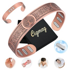 Cigmag Copper Magnetic Bracelet for Men, with Powerful 9X 5000 Gauss Magnets, Adjustable Solid Pure Copper (Viking Sun Moon Life Tree)