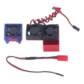 RC Heat Sink High Velocity Fan Motor Radiator Fan Set for Traxxas Slash 4x4 VXL 1/10 RC Car with Double Fan (Red)