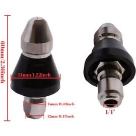 Zsodio 1/4" Stainless Steel Sewer Jetter Kit for Pressure Washer, 1 Front Jet and 6 Rear Jets Sewer Cleaning Tool High-Pressure Nozzle 5000 Psi