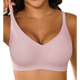 Xcutting Women's Supportive Wireless Push-Up Bra – Seamless Comfort, Full Coverage, No Underwire, T-Shirt Smooth Bras for Women Regular and Plus with Extender (Pink,Medium)