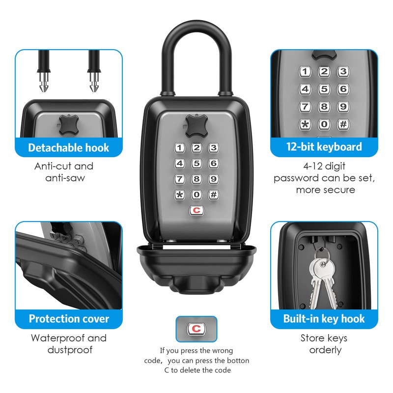 AMIR Key Lock Box Extra Large, Push Button Combination Lock,