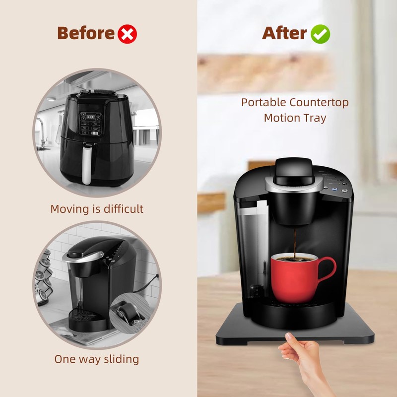 360° Rolling Tray Bamboo Appliance Slider for Kitchen Appliances, Coffee