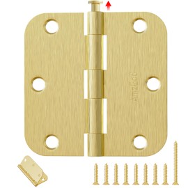 AmzGod Gold Door Hinges - 24 Pack 3.5 Inch Rounded with 5/8" Radius Satin Brass Door Hinges for Interior and Exterior Doors - Heavy Duty 3 1/2" Brushed Gold Residential Door Hardware