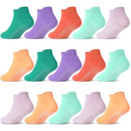 GRPSKCOS Non Slip Toddler Socks 15 Pairs Toddler Grip Anti Skid Low Cut Socks for Boys Girls（#9 Girls Color, 5-7 Years）