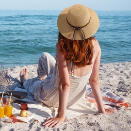 LEVOTIYER Beach Hats for Women, Wide Brim Sun Straw Hat for Women, UV Protection UPF 50+ Sun Hats, Collapsible Roll up Cap Beige