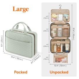 Lifewit Travel Toiletry Bag, Large Hanging Makeup Bag Organizer for Women, Transparent Travel Cosmetic Bag with Hanging Hook for Full Size Bottles, Vacation Essentials, Large, Mint Green