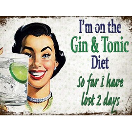 SHAWPRINT GIN & TONIC DIET VINTAGE STYLE METAL ADVERTISING WALL SIGN RETRO ART (21) (10" x 8")