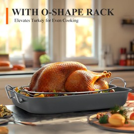 Nonstick Turkey Roaster with 2 Stainless Steel Racks for Baking Turkey, Chicken, Veggies