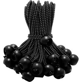 50Pcs Bungee Cord with Balls, LIUCONGBD 4 inch Black Tarpaulin Elastic Cord, Heavy Duty Bungees Strap Ties for Banner, Camping Tents, Telescopic Flag Poles and Tie-Down