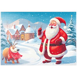 MyPuzzle Weihnachtsmann und Rentiere im Winterdorf - Premium 1000 Teile Puzzle - MyPuzzle Sonderkollektion von Puzzle Galaxy