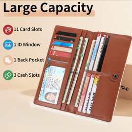 FALAN MULE Leather Women's Wallets, Multi-Function Slim Bifold Zipper Clutch Purse with ID Window, Purses for Women, Large Capacity Card Holder with RFID Blocking