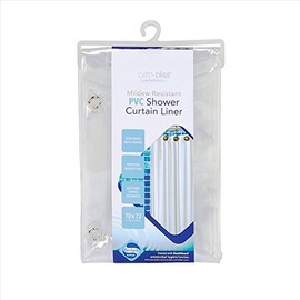 Bath Bliss 6 Gauge Mildew Resistant PVC Shower Curtain Liner, Sanitized, Reinforced Mesh Header, Rust Free Copper Grommets, Weighted Magnetic Hem, 70"x 72", Clear