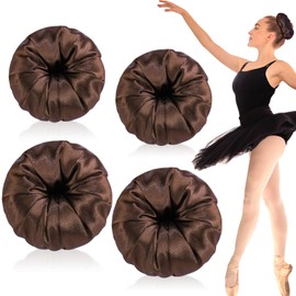 Yuxung 4 Pcs Satin Hair Bun Donut Satin Hair Bun Maker Dark Retain Moisture Easy to Style for Women Ladies Military Ballet and Business (Brown,Small,Medium)