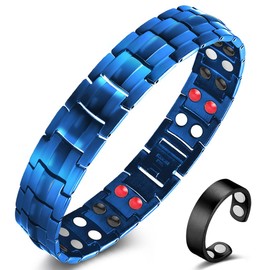 Cigmag Lymphatic Drainage Magnetic Bracelet Men's 4 Elements Ultra Strong Magnets Titanium Adjustable with Removal Tool and Gift Box (Blue)