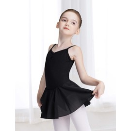 Daydance - Leotardos de ballet forrados para niños pequeños y niñas, con falda, correas de camisola para bailar, Vestido camisola con forro negro, 12-13 Años