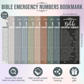 Motiskyy 100 Pcs Christian Bible Verse Emergency Numbers Bookmark Christian Church Gift 2.36 x 6'' Religious Books of The Bible Bookmark for Women Men Catholic Retreat Sunday School(Morandi)