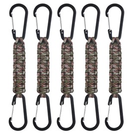 M METERXITY 5-Pack Braided Paracord Keychain with Clips, 7.9 Inch Paracord Lanyard Clips Durable Hanger Hook for Backpacks Water Bottle for Camping/Hiking/Fishing/Traveling [Green Camouflage]