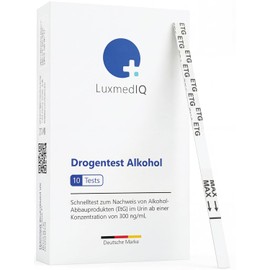 10 x LuxmedIQ Alcohol Test, EtG Quick Test, Ethyl Glucuronide Urine Test, Highly Sensitive Alcohol Test, Urine Diving Test for Home, Urine Test Strips for Detection of Alcohol Consumption up to 5 Days