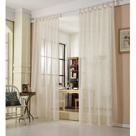 Woltu® #632, Transparent Curtain With Tabs, Linen Look, Eyelet Curtain, Curtain For Living Room, Children's Room, Bedroom., cream, 140x225 cm