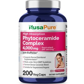 NusaPure Phytoceramide Complex 10:1 Extract, 1030 mg Equivalent to 4000 mg 200 Veggie Capsules (Non-GMO) Bioperine