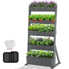 DoCred Vertical Wooden Raised Garden Bed, 5 Tier Garden Planters Freestanding Wood Plant Stand Flower Rack Wooden Planter Box for Plants Herbs Flowers Vegetables Outdoor Indoor Gardening