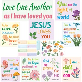WorldBazaar Catholic Bible Posters for Classroom 81PCS Christian Bulletin Board Decorations Religous Nursery Sunday School Scripture Wall VBS Office School Classroom Decoration