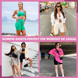 NEW YOUNG Pantalones cortos de motociclista con bolsillos para mujer, cintura alta, 5 pulgadas/8 pulgadas, pantalones cortos para mujer, para entrenamiento, yoga, atletismo