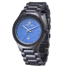 GREENTREEN Men's Wooden Watch Men's Watch: Natural Wooden Strap Wooden Dial and Date Display - Casual Men's Watch for Everyday Leisure Activities, Colour 2, Classic