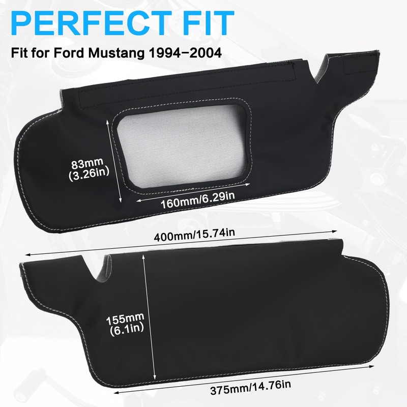 RIDLOG Sun Visor Cover for Ford Mustang 1994-2004, Vinyl Leather