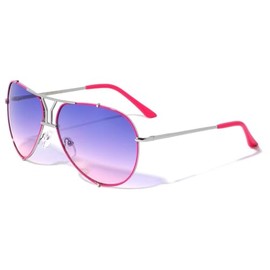 Dweebzilla Oversized Classic Pilot Sport Aviator Sunglasses (Silver & Pink Frame - Purple Pink Gradient Lenses)