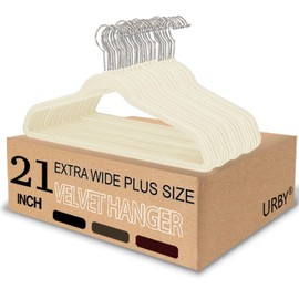 Urby Extra Wide Hangers for Plus Size Clothes, Ganchos para Colgar Ropa,21 Inch Super Plus Size Hangers Ideal for XL, XXL Shirts, Coats, Dresses, Etc. Velvet. Ivory. 24pk.