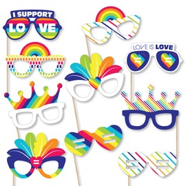 Big Dot of Happiness Love is Love Glasses - Paper Card Stock Pride Rainbow Party Photo Booth Props Kit - 10 Count