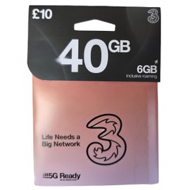 THREE SIM Bundle – Data | Unlimited Calls & Texts | 30-Day Plan | No Contract | UK SIM Card (£10)