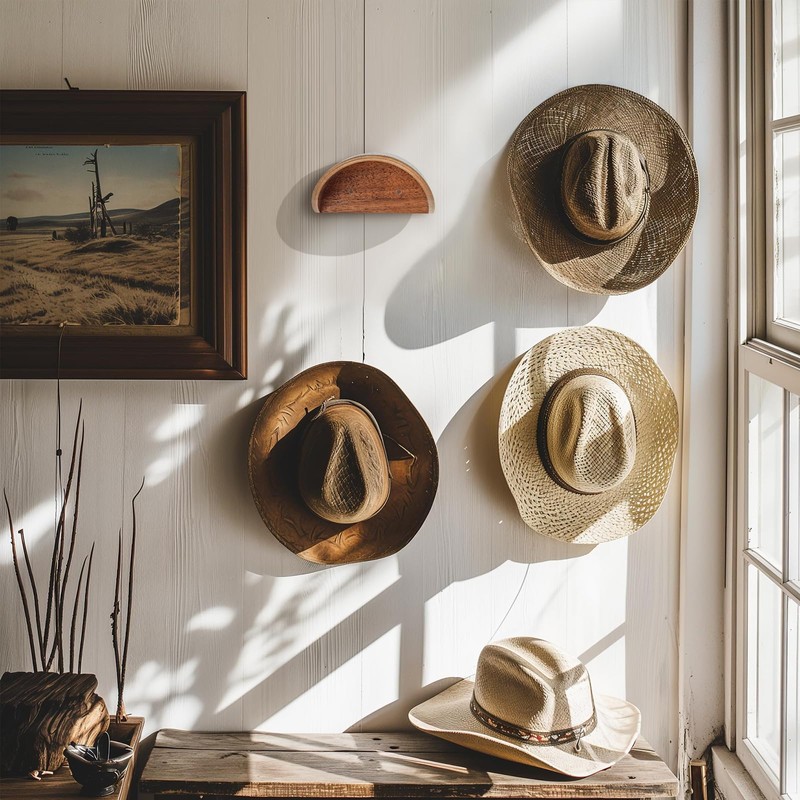 HUANGSTY 2-Pack Wall-Mounted Wooden Hat Rack| Non-Damage Brim Design Keeps